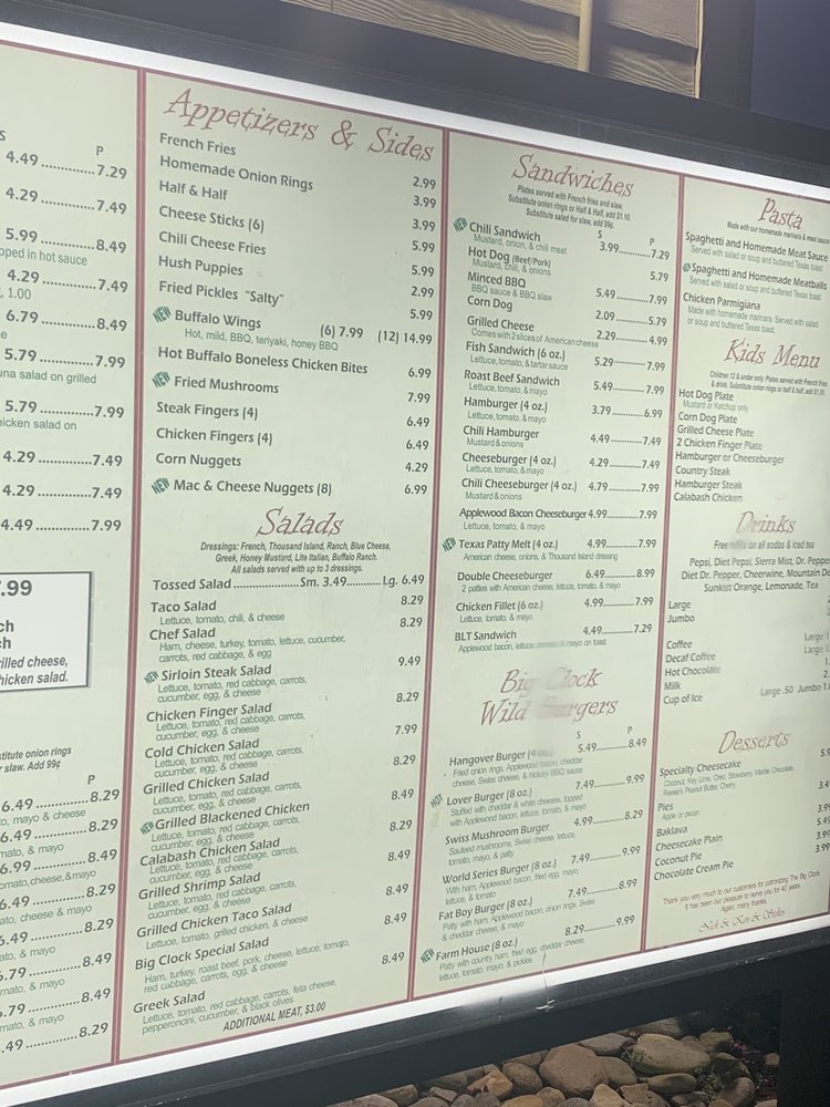 The Big Clock of Berea Menu - Image 3